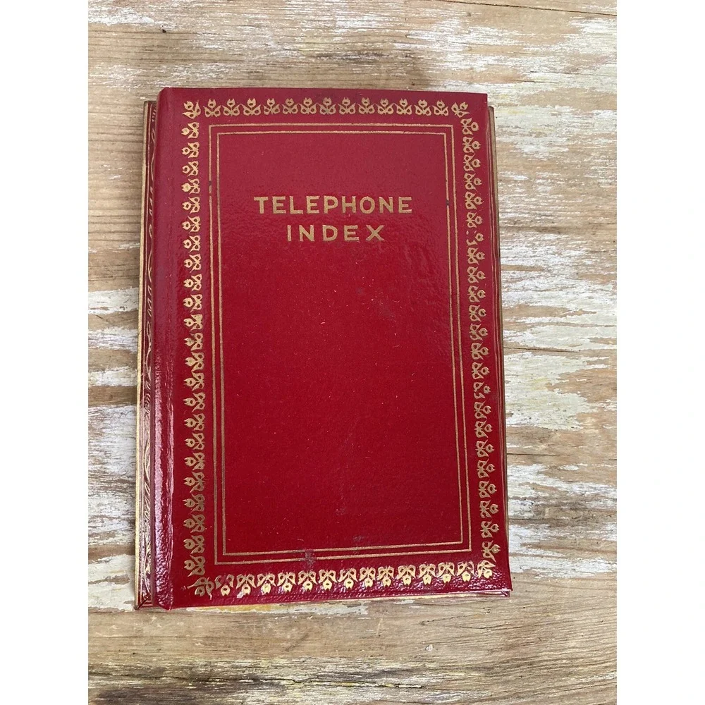 Vintage unused telephone index address phone desktop Japan 1960's red gold box